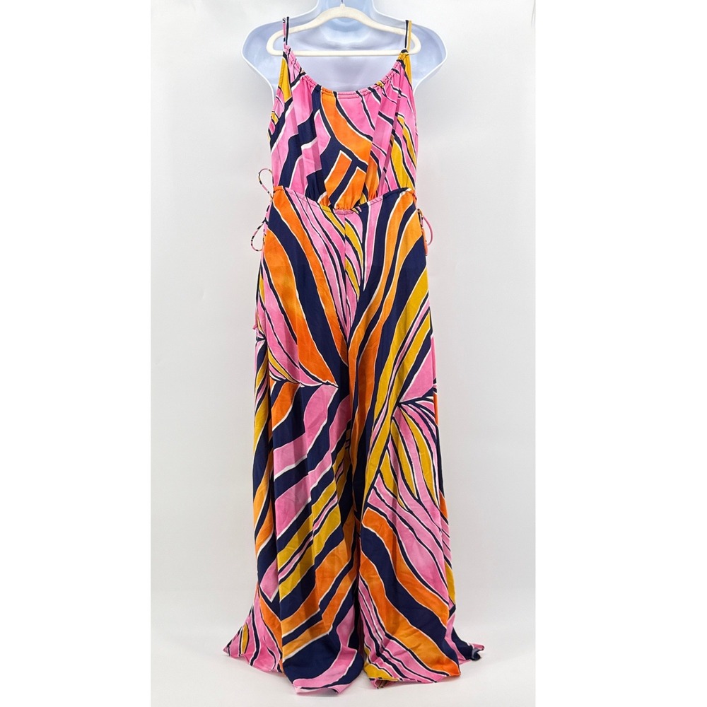 Maeve Anthropologie Pink Orange Swirl Graphic Print Wide Leg Jumpsuit 0 Oversize - Picture 7 of 13